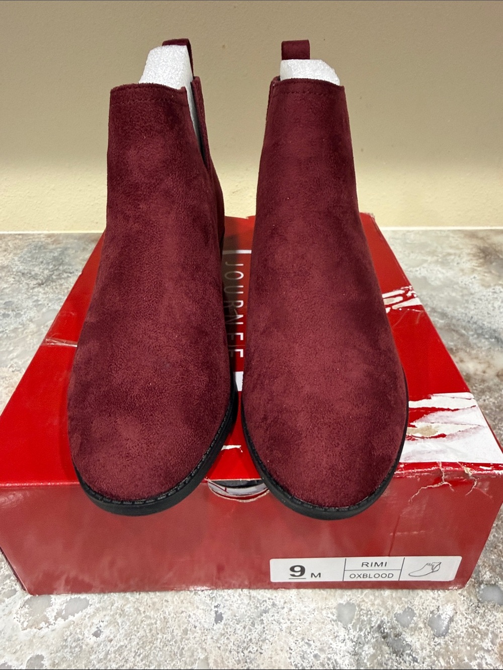 Journee Collection Oxblood Suede Chelsea Booties